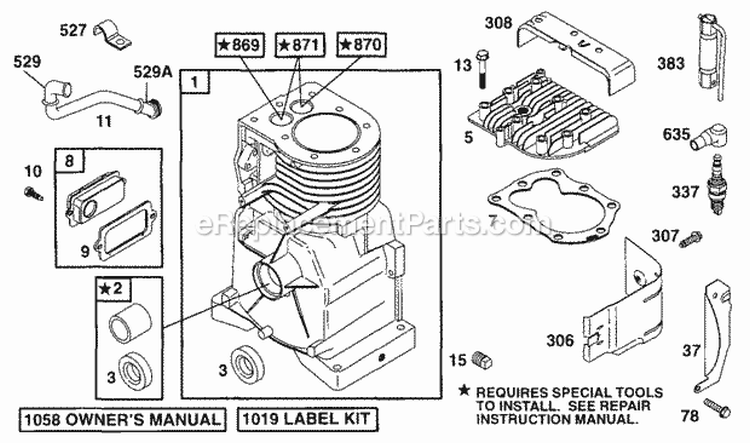 Cylinder Head Diagram and Parts List for 090202-0104-01  Briggs and Stratton Engine